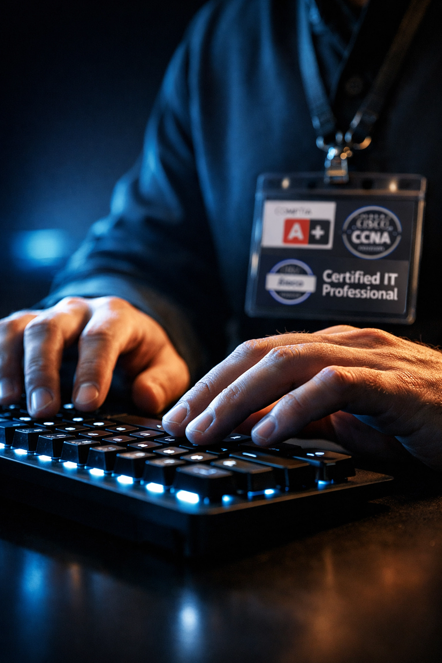 Certified IT technician with professional credentials working on security