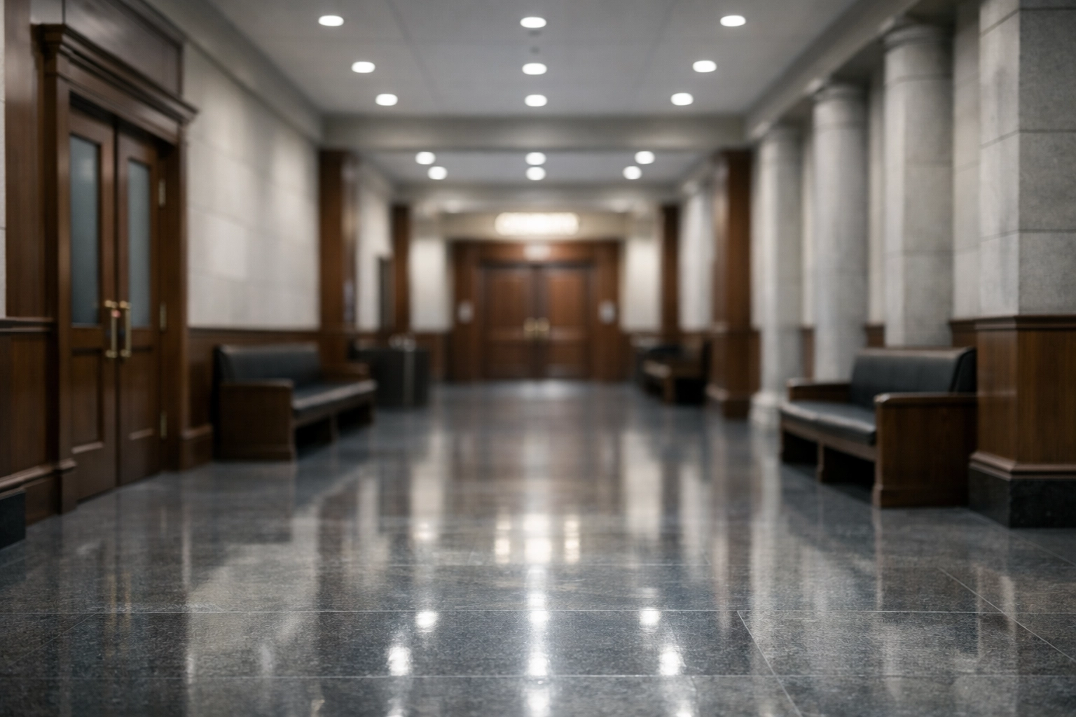 Neutral courthouse interior corridor for filing for divorce in Spotsylvania County Circuit Court