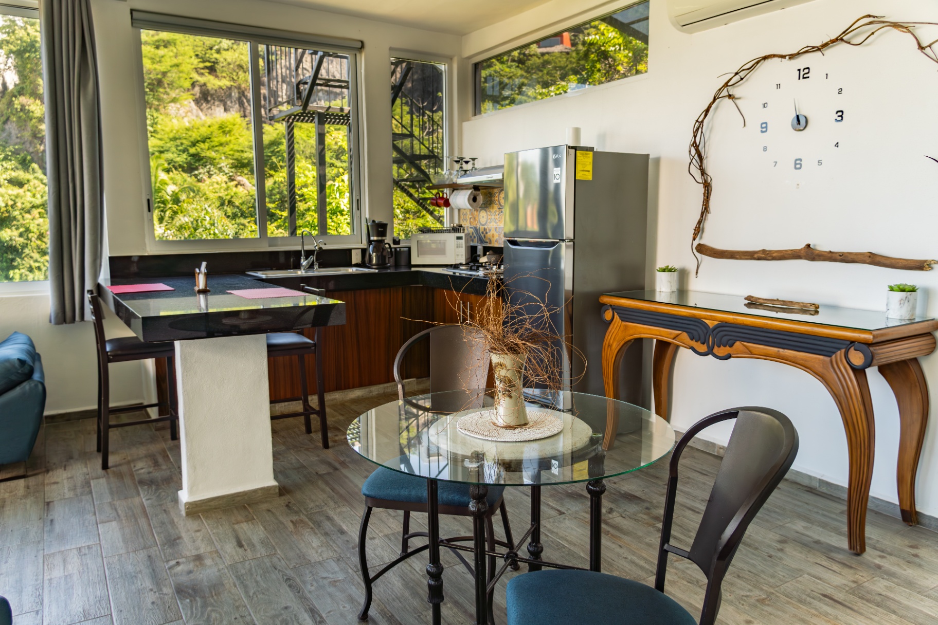 Modern condo kitchen and dining area
