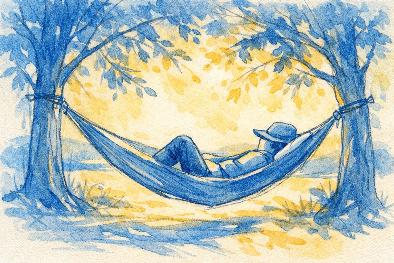 Person resting peacefully in hammock between trees, embracing Sabbath rest and biblical rhythm
