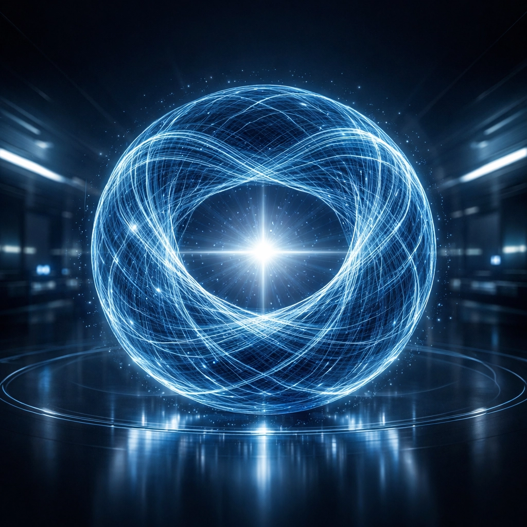 A glowing data sphere representing real-time insights and automated decision-making for business managers.