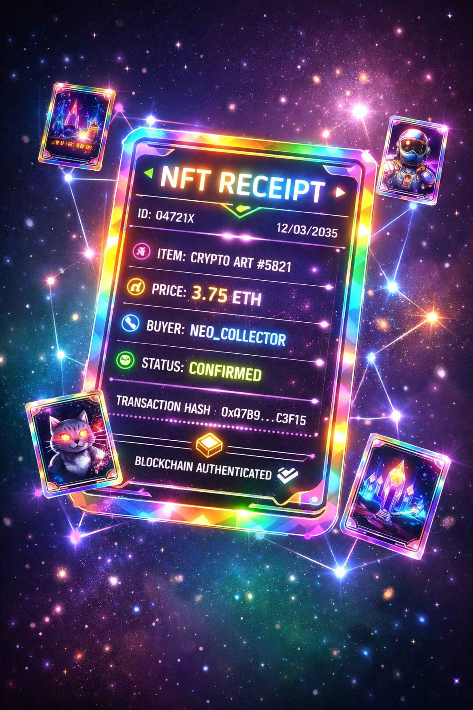 NFT receipt as collectible digital card for crypto payment transactions
