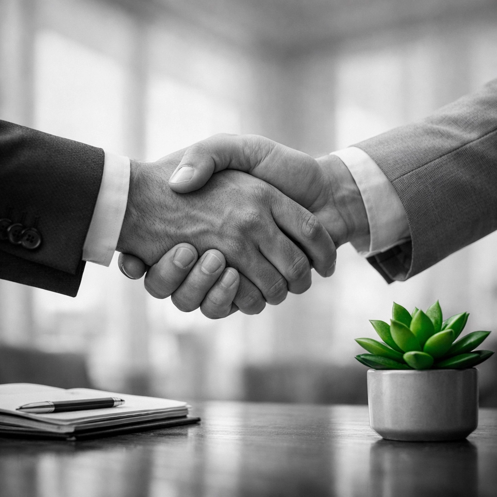 Close-up of a collaborative handshake symbolizing strategic alignment in nonprofit funder relationships.