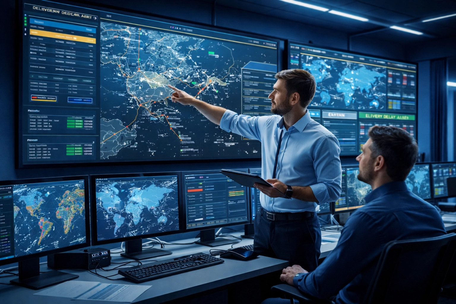 Logistics coordinators monitor live shipment dashboards, ensuring proactive problem solving and efficient deliveries.