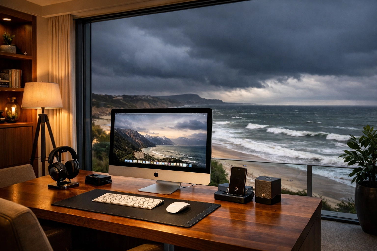 Modern Bournemouth home office with computers requiring surge protection devices against power surges.