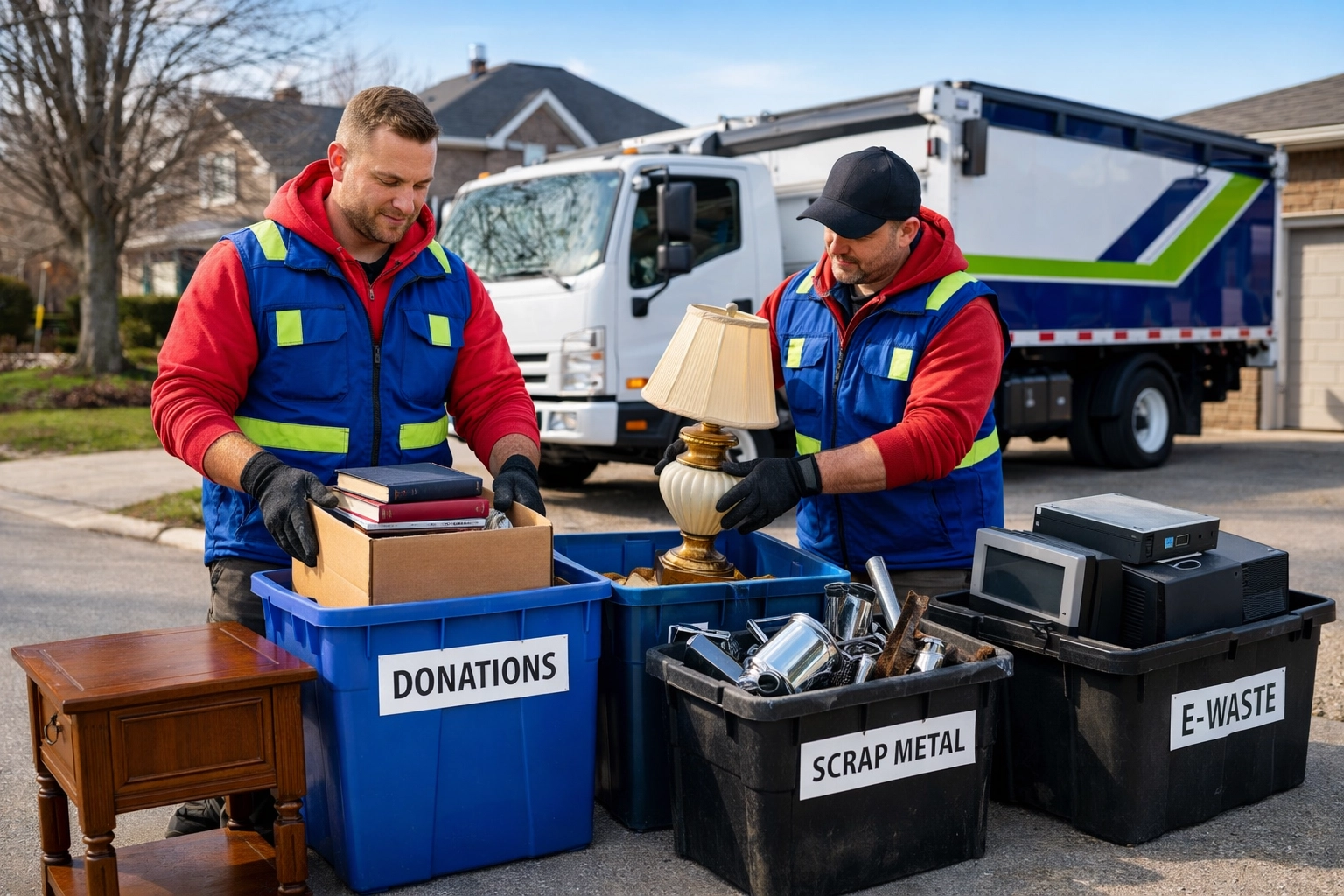 Junk GTA team sorting items for eco-friendly junk removal and donation in Innisfil, Simcoe County.