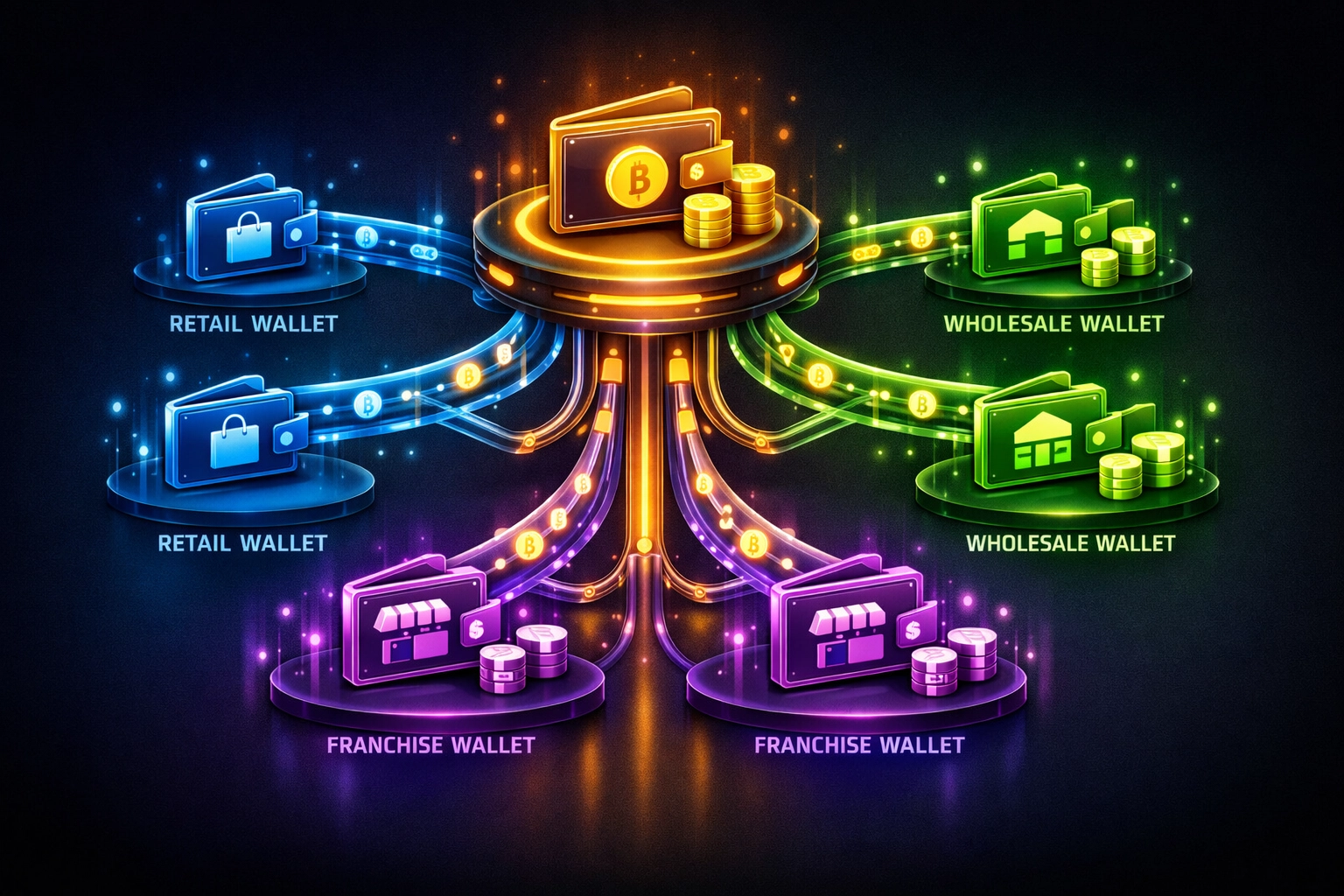 Larecoin master wallet branching into multiple sub-wallets for different business units