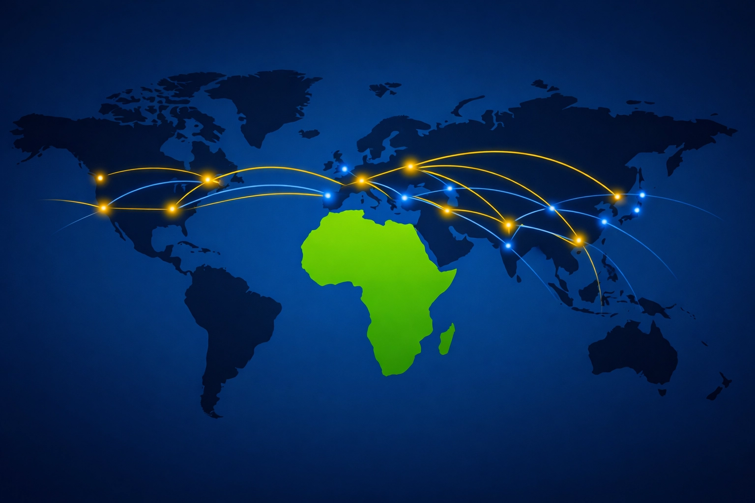 Global map highlighting Africa connecting to the world for creative commerce growth.