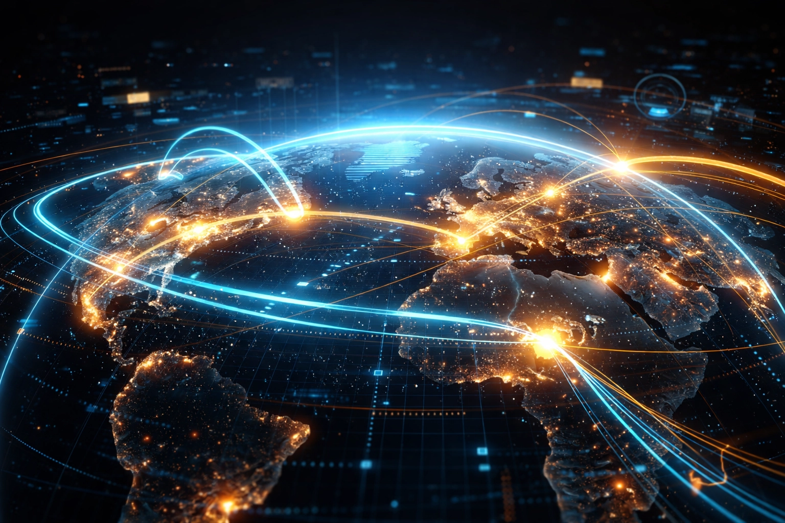 Visual representation of a global Web3 payments network with instant LUSD cross-border transactions connecting continents