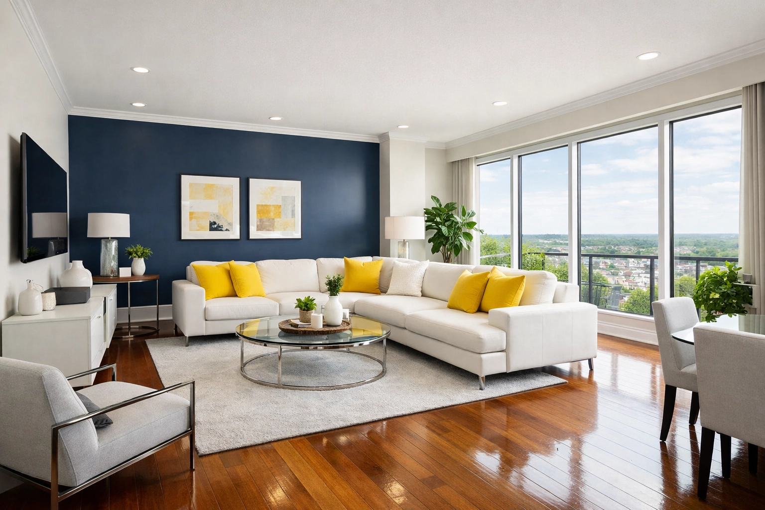 Organized modern apartment living room in Leominster MA after a quick 20-minute reset.