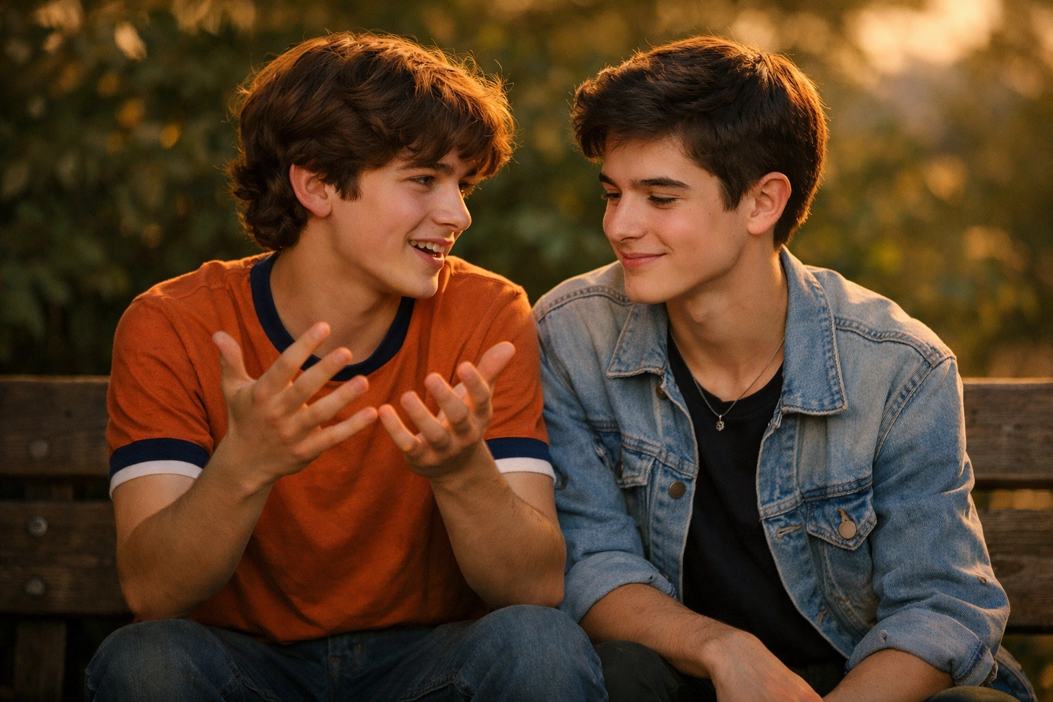 Leonardo and Gabriel from The Way He Looks sharing intimate conversation outdoors