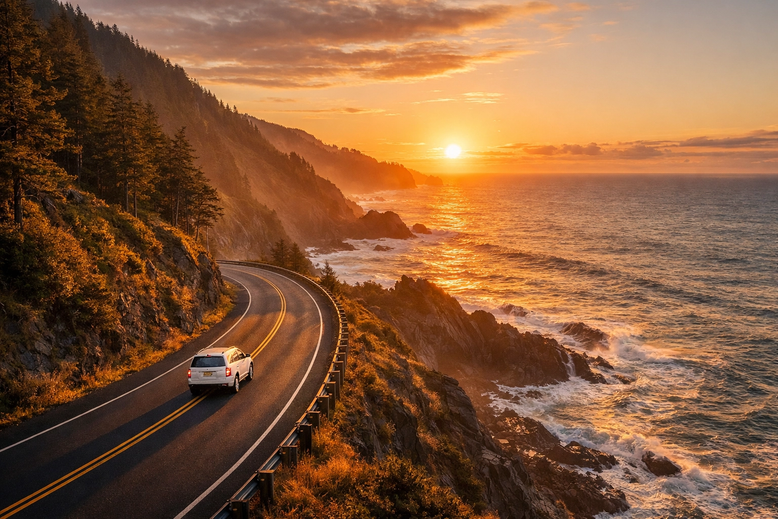 Northwest Notary On The Go vehicle traveling Highway 101 to provide mobile notary services.