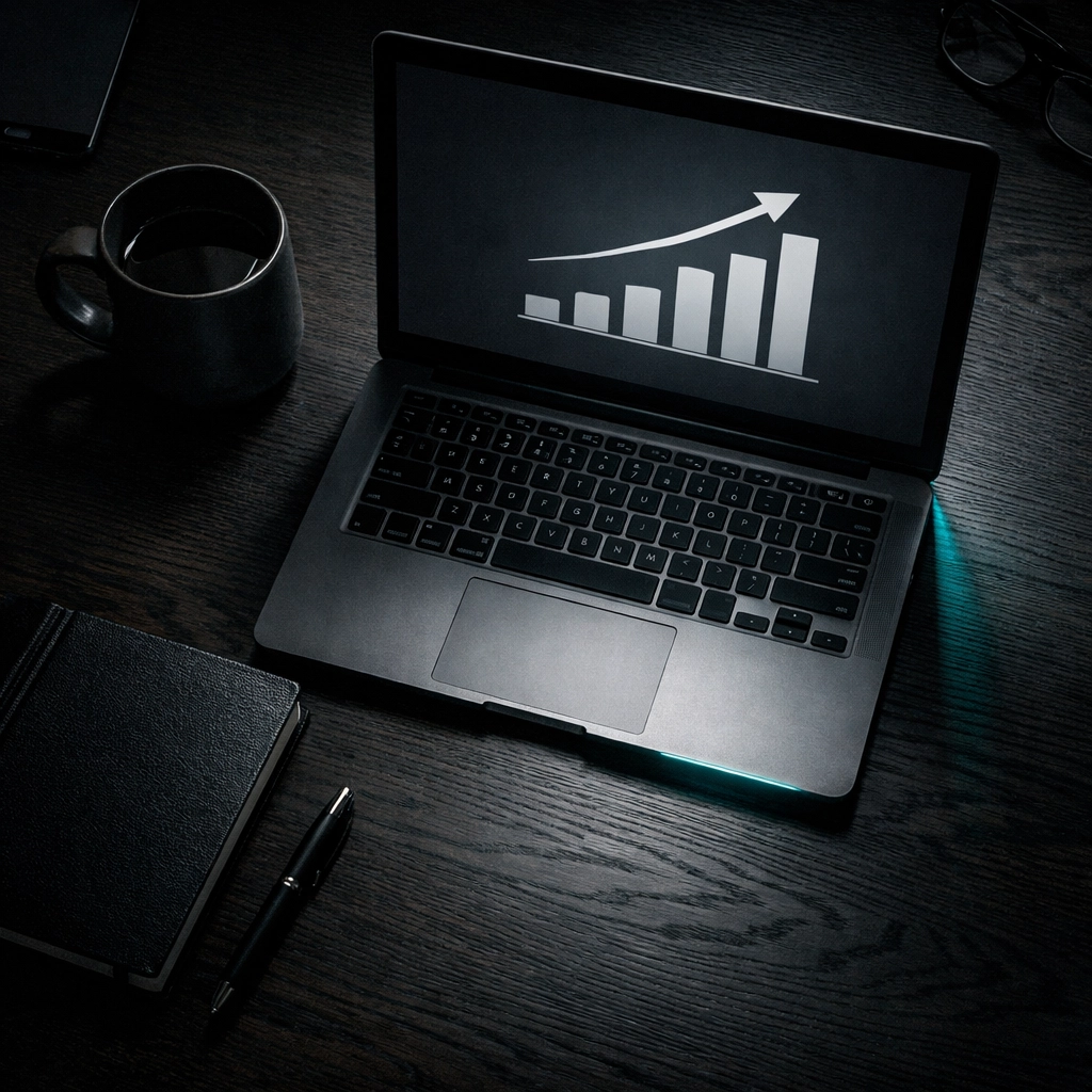 A founder's workspace showing a laptop chart of the high costs and management tax of hiring an SDR too early.