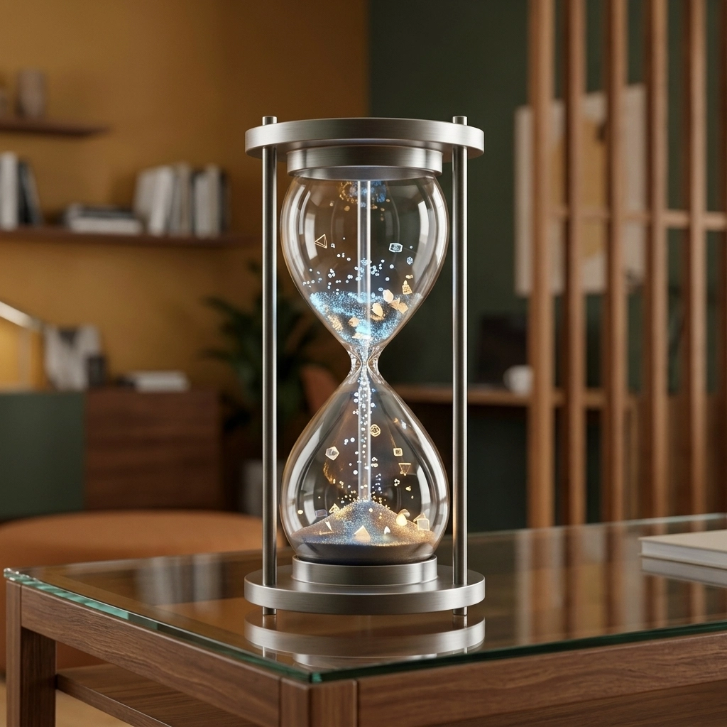 Hourglass with digital data flow