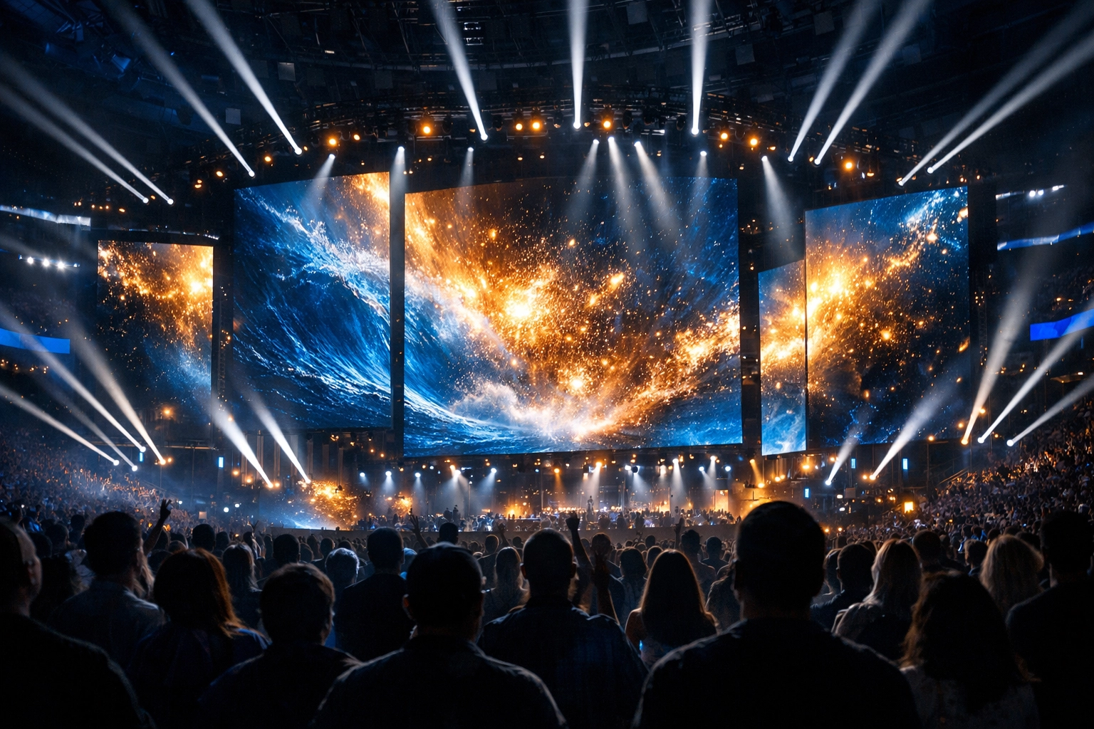 Large-scale live event at an entertainment arena featuring Dakdan Worldwide transmedia storytelling assets.