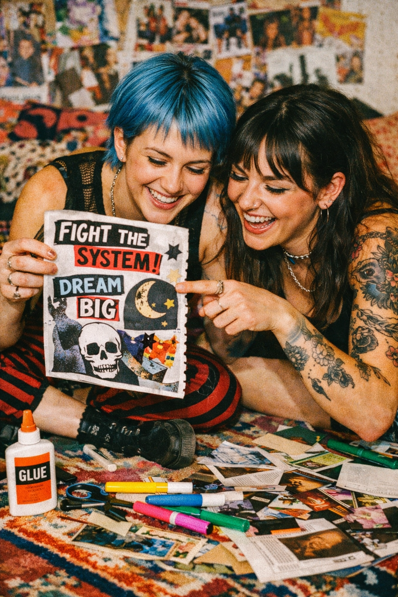 Two women collaborate on a creative DIY zine project, building a queer community connection.