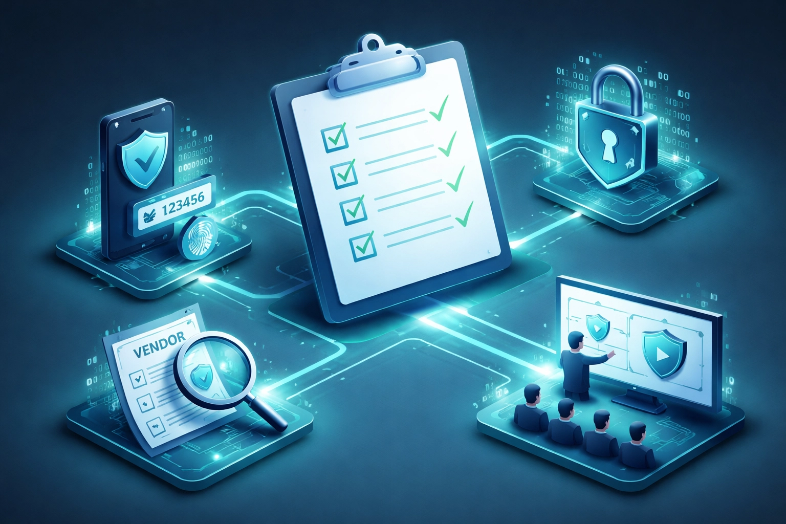 GLBA compliance checklist showing vendor oversight, encryption, and MFA security measures