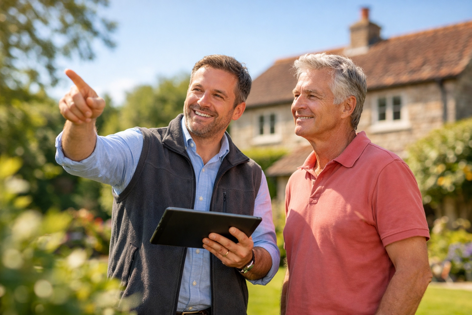 Expert renewable energy installer in Dorset providing a professional solar consultation to a homeowner.