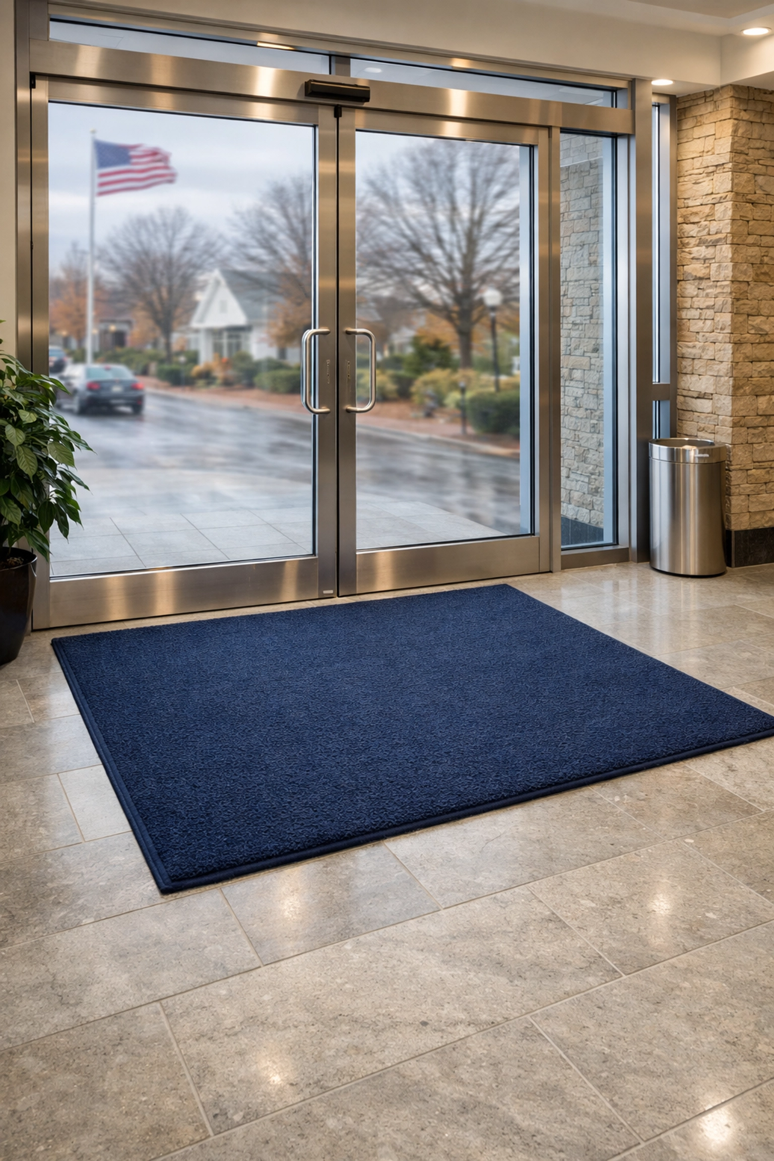 Pristine commercial building entrance in Marshfield MA showcasing year-round floor maintenance.