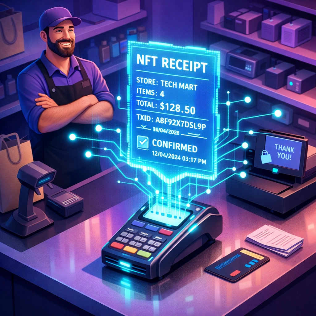 NFT receipt generated at retail checkout using Larecoin blockchain payment solution