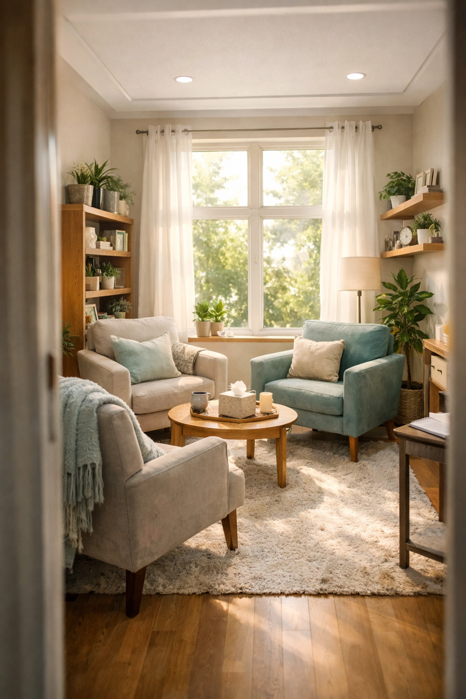 Welcoming LGBTQI-friendly therapy room in Melbourne with natural light and comfortable seating