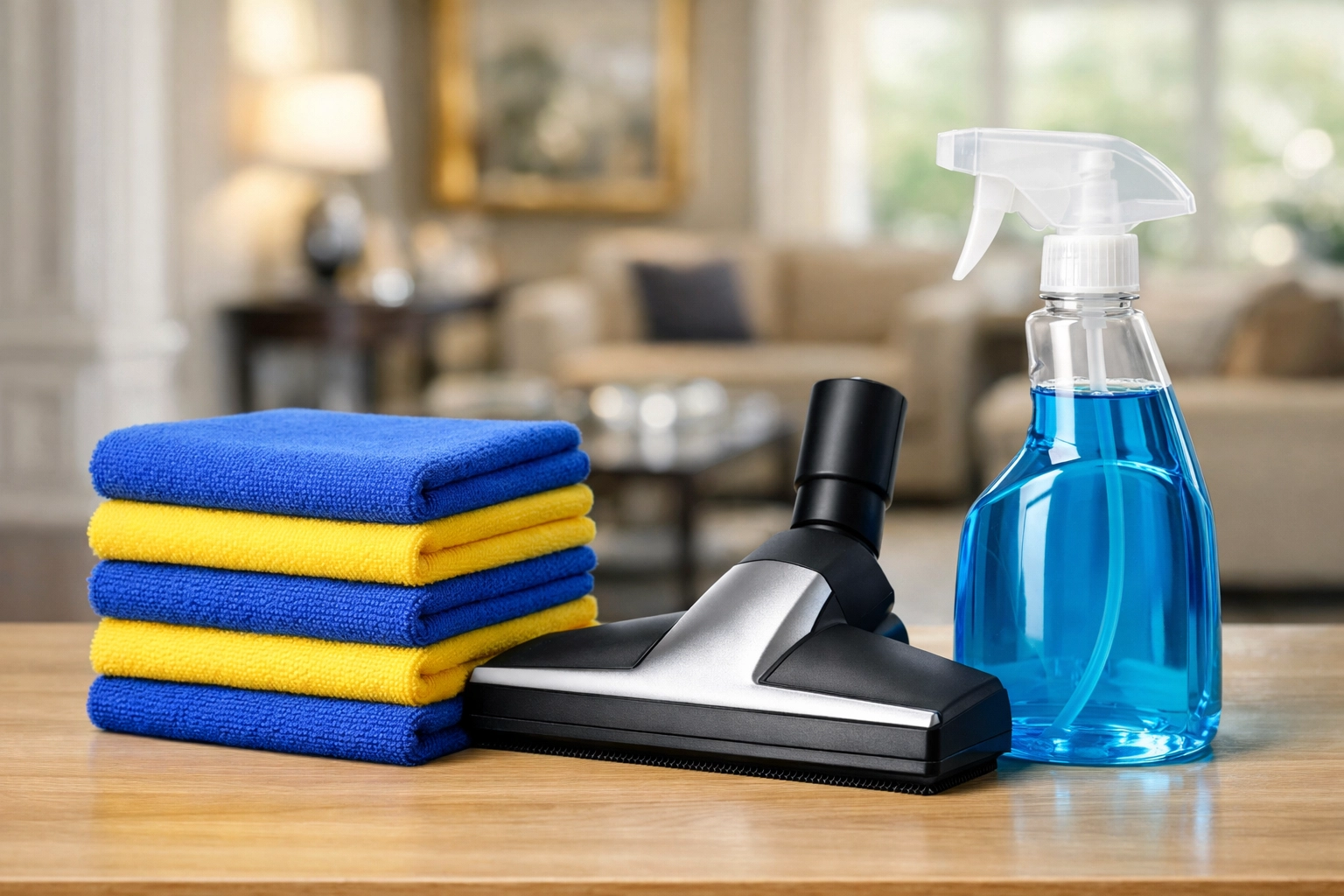 Clean microfiber cloths and professional vacuum tools essential for efficient House Cleaning Pepperell MA results.