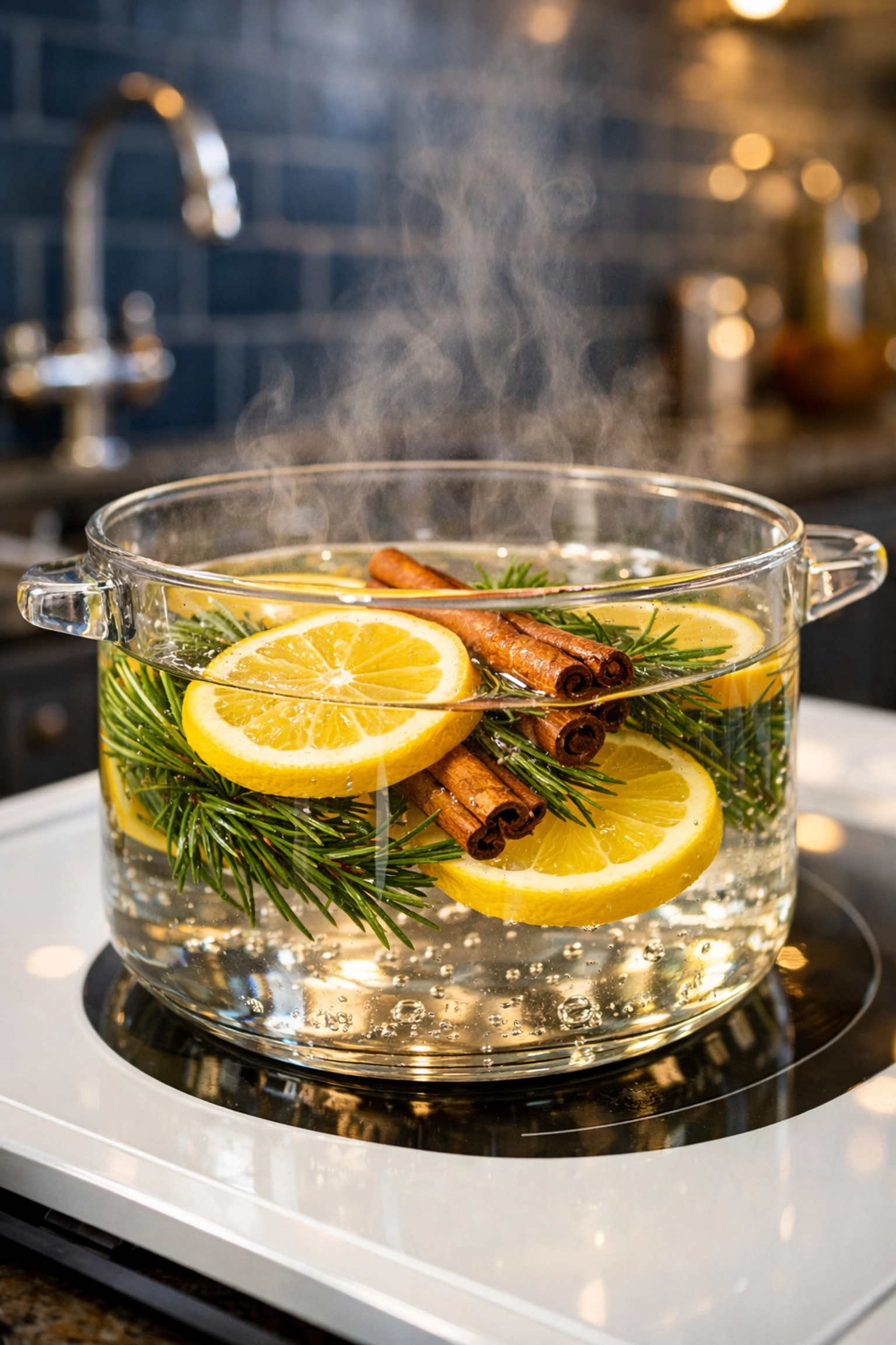 A natural simmer pot with lemons and cinnamon following residential cleaning Leominster MA for a fresh home.