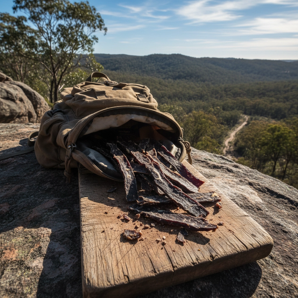 Biltong trail snack, lightweight high protein snacks, healthy meat snacks