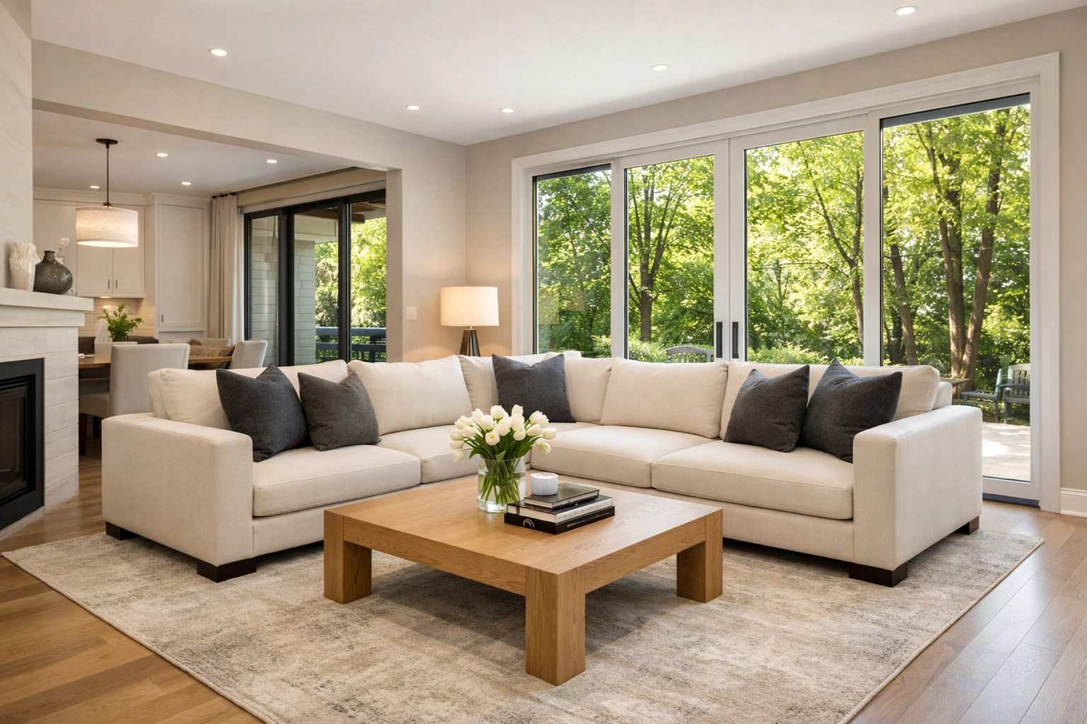 Профессиональный стейджинг гостиной в Ричмонд-Хилле для продажи дома с помощью опытного риелтора.