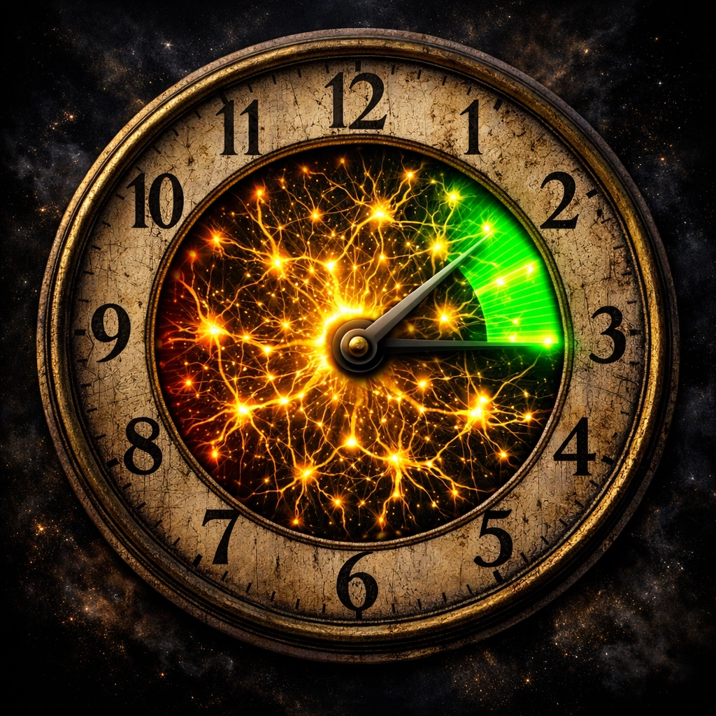 Dual clock comparing chronological age to biological aging speed and cellular vitality.