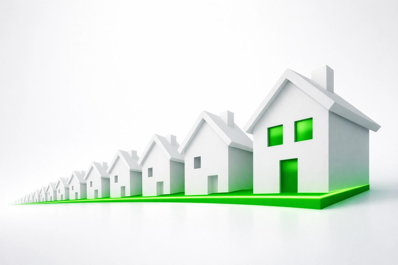 A row of increasing house models representing scaling a real estate portfolio using Ohio DSCR loans.