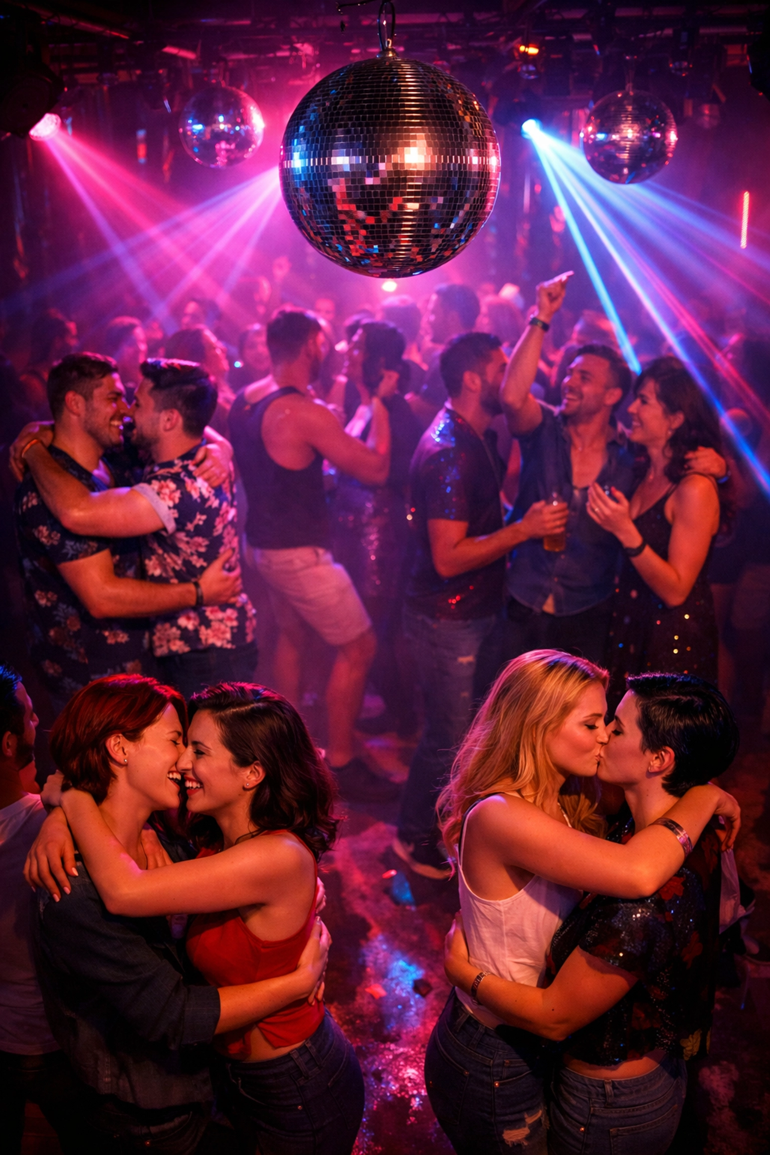 LGBTQ+ nightclub dancefloor with queer community dancing to Euphoria