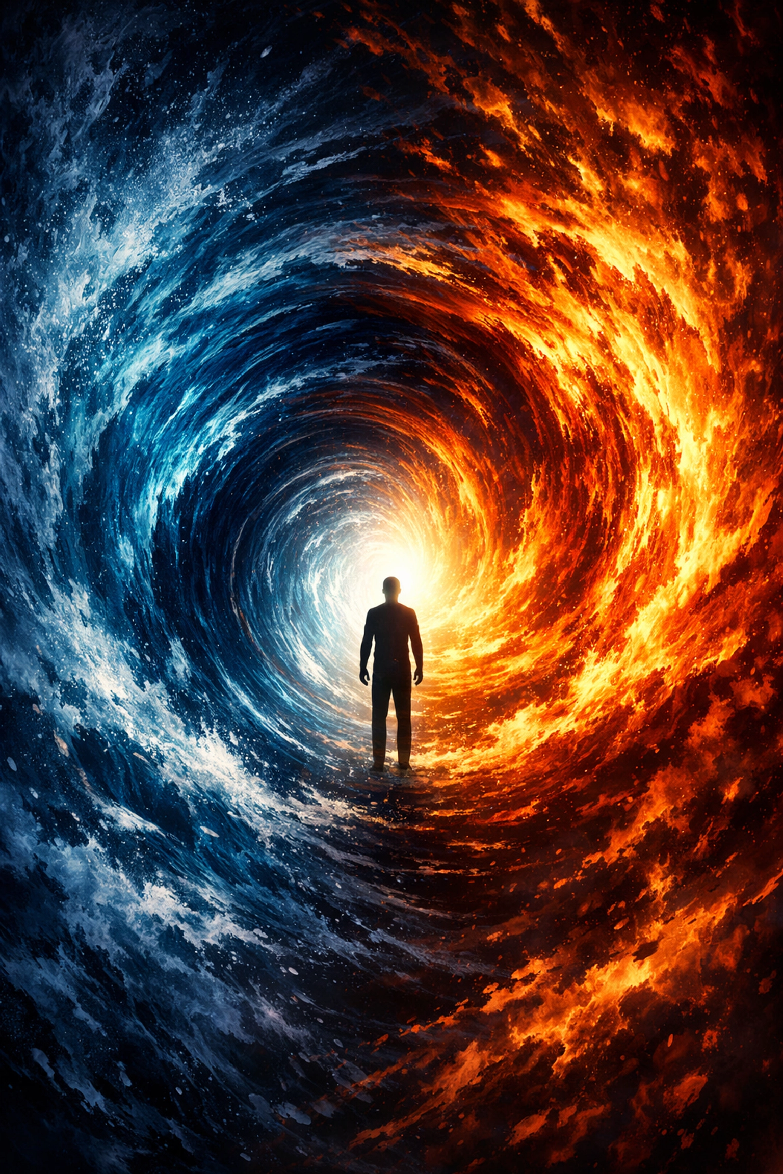 Silhouette in a swirling vortex of energy representing emotional regulation for high performing leaders.