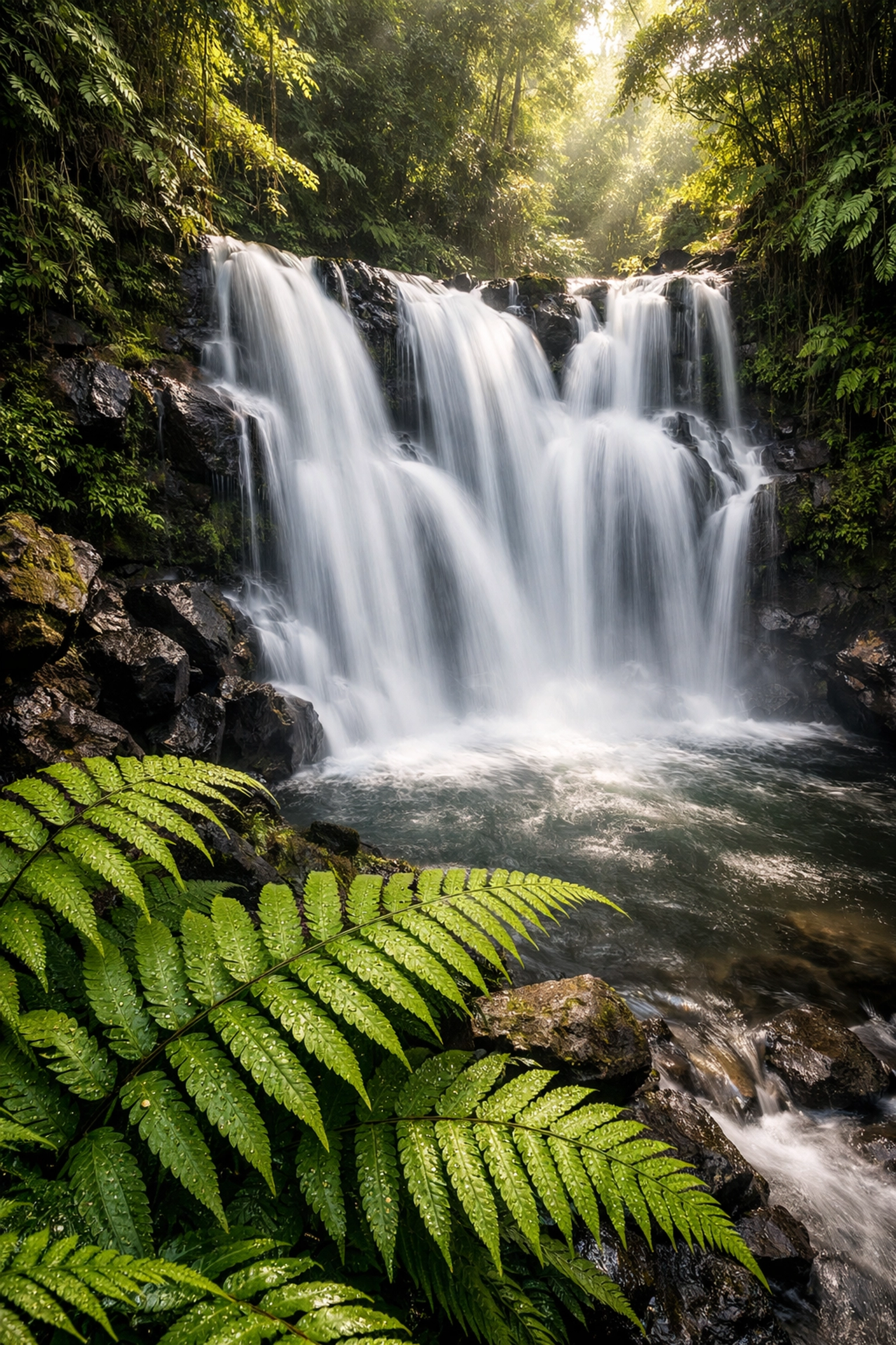 Long exposure waterfall shot showing motion blur mastered using manual camera settings.