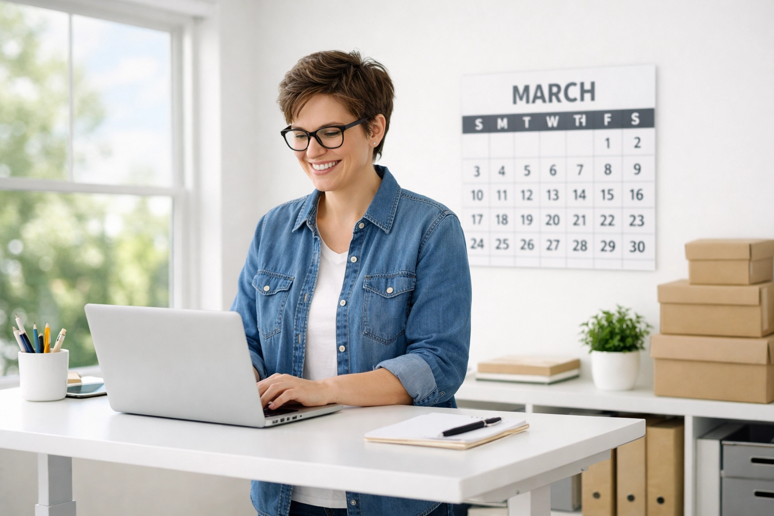 Organized small business owner maintaining efficient bookkeeping practices at desk Organized small business owner maintaining efficient bookkeeping practices at desk