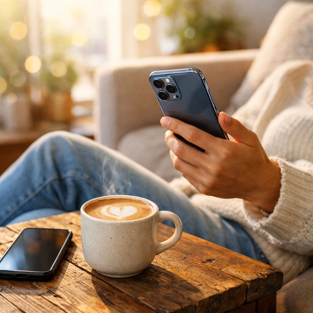 A person securely backing up their data to the cloud before they sell a phone for cash.