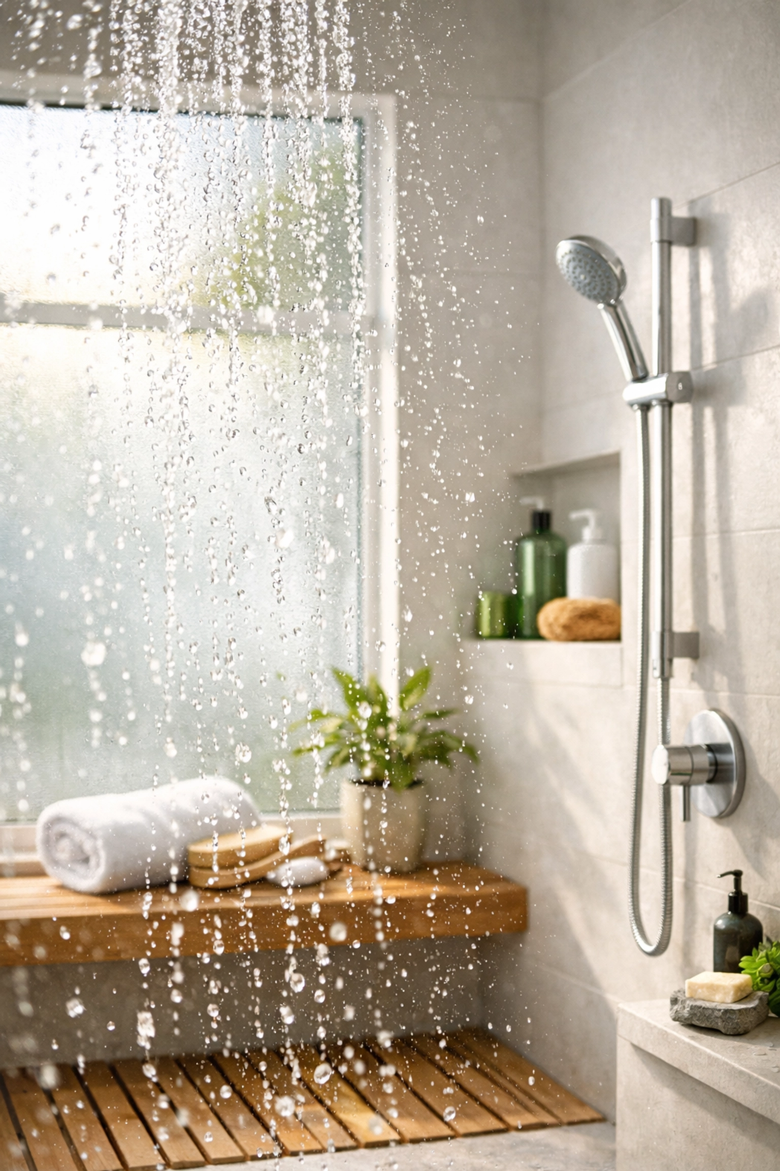 Modern shower with natural light for refreshing post-workout body wash routine
