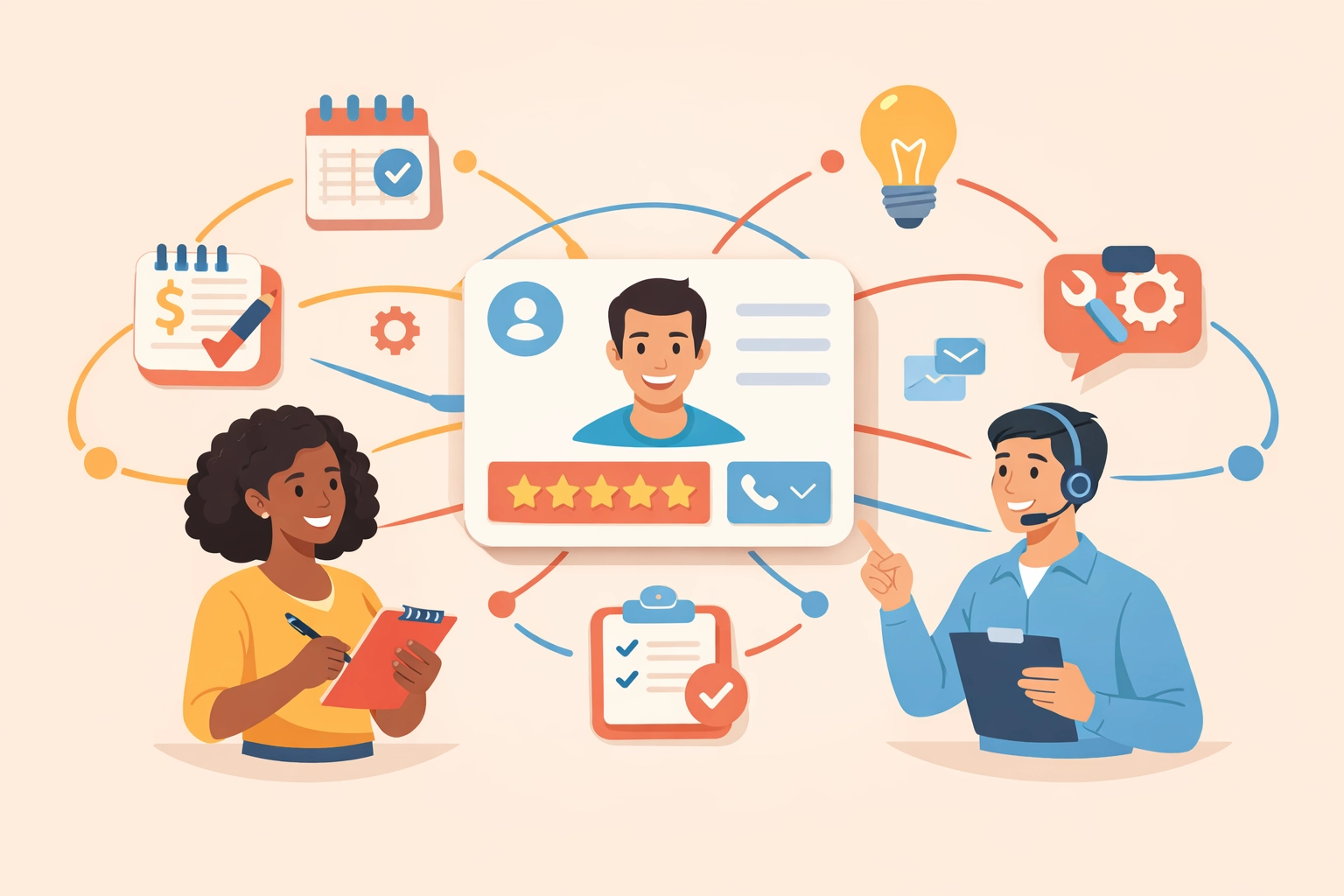 Integrated CRM system connecting customer data across sales, projects, and support