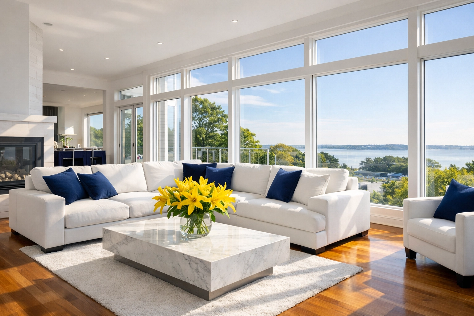Clean modern living room in a Massachusetts home after professional house cleaning services MA visit.