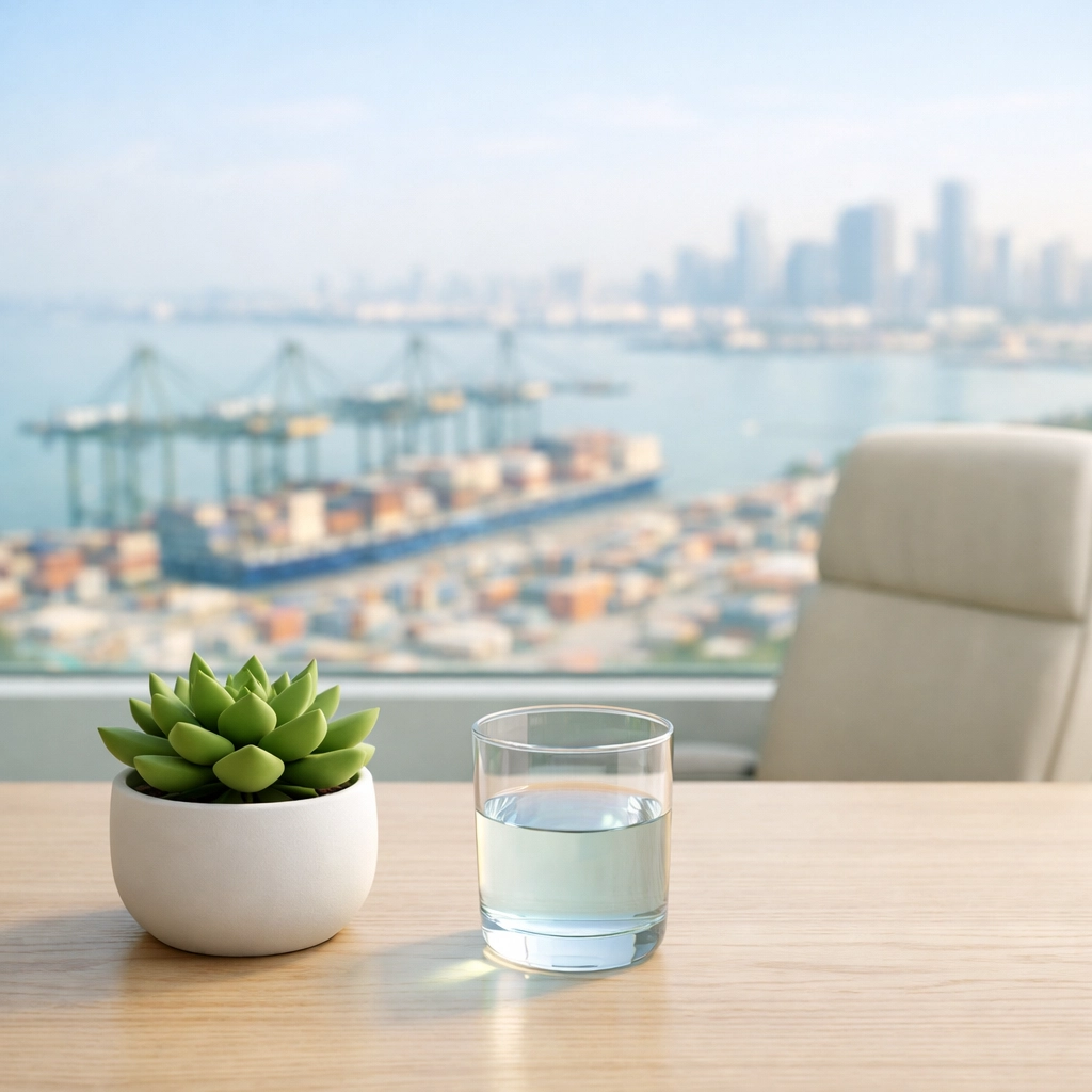 Serene executive workspace illustrating mental clarity and internal regulation for leaders under pressure.