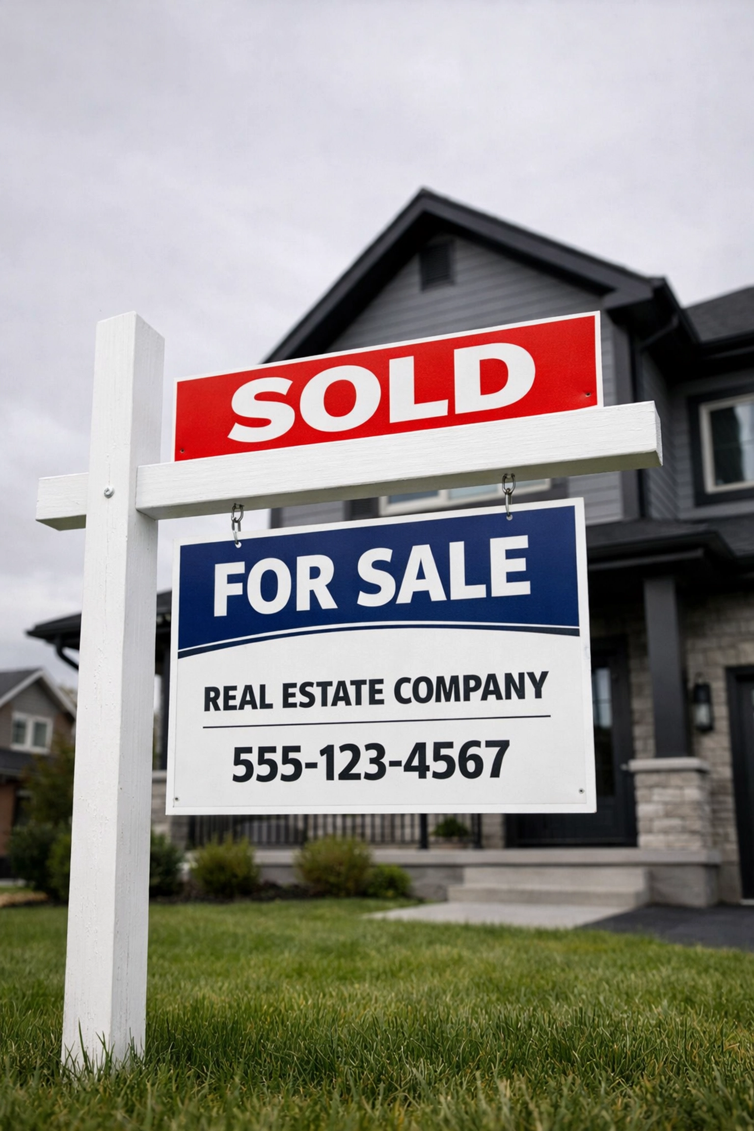 A sold sign on a suburban Canadian home illustrating high mortgage demand and debt.