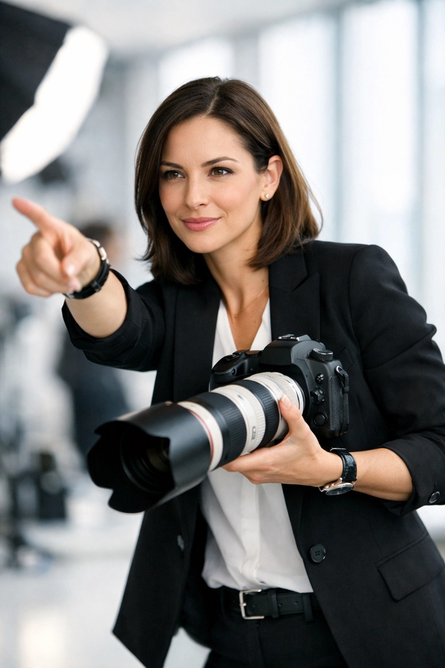 Professional commercial photographer shooting on a high-end set with a mirrorless camera.