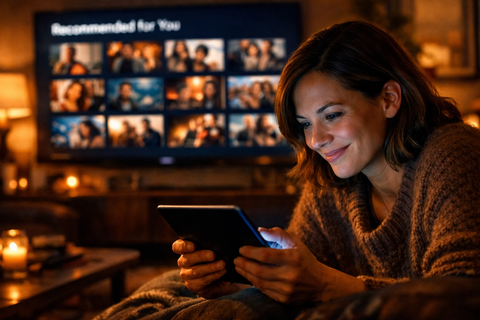 A user watching recommended videos on a tablet illustrating the impact of YouTube playlist SEO strategies.