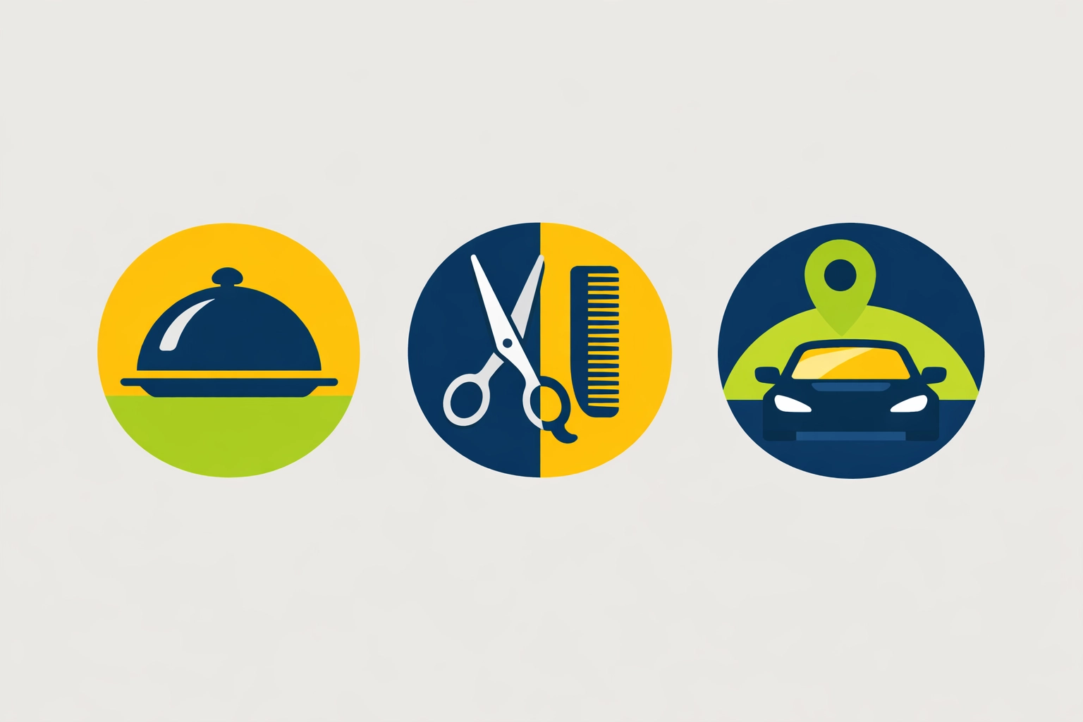 Industry icons for restaurants, salons, and rideshare drivers eligible for the new tip tax rules.