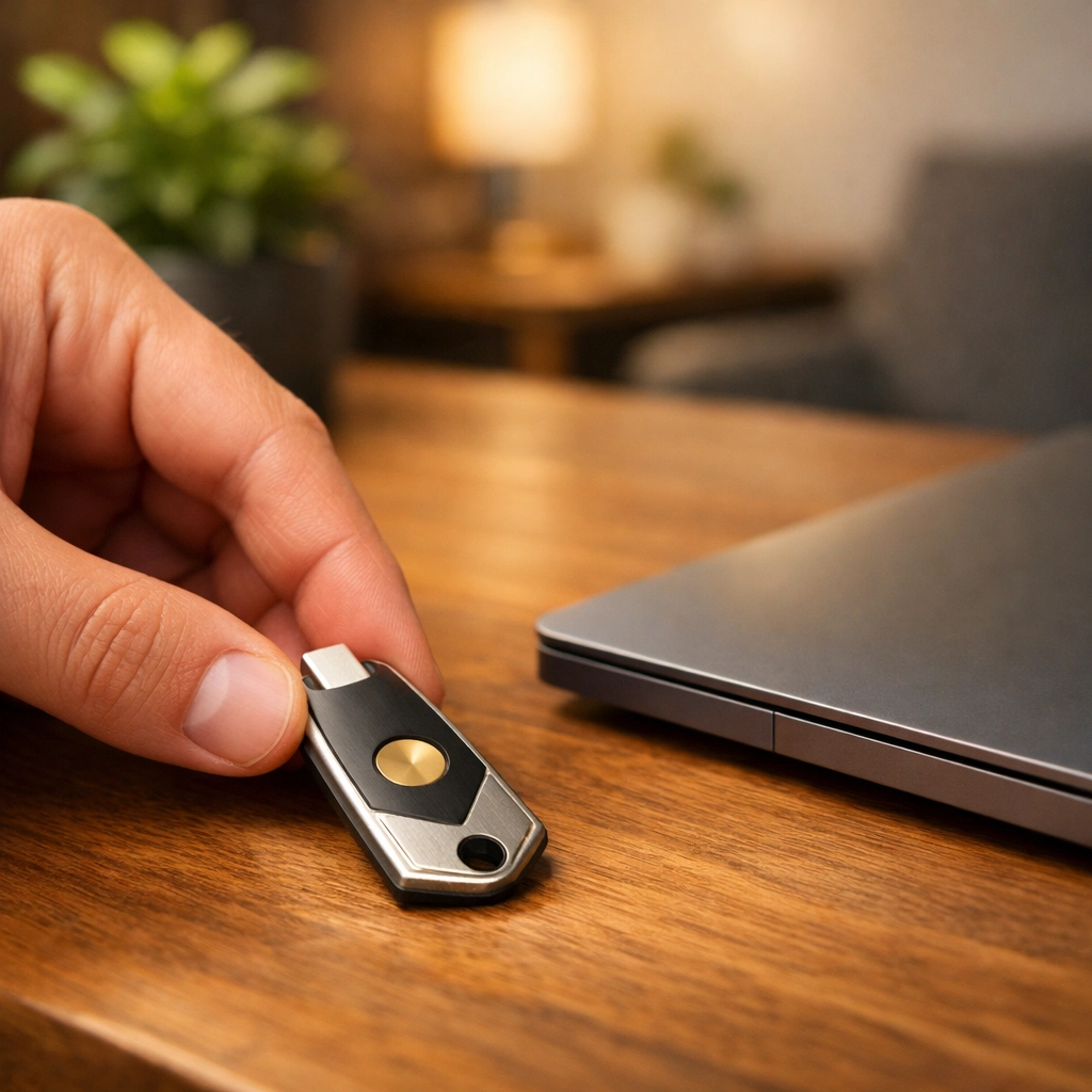 Using a digital security key to protect financial accounts from future romance scams.