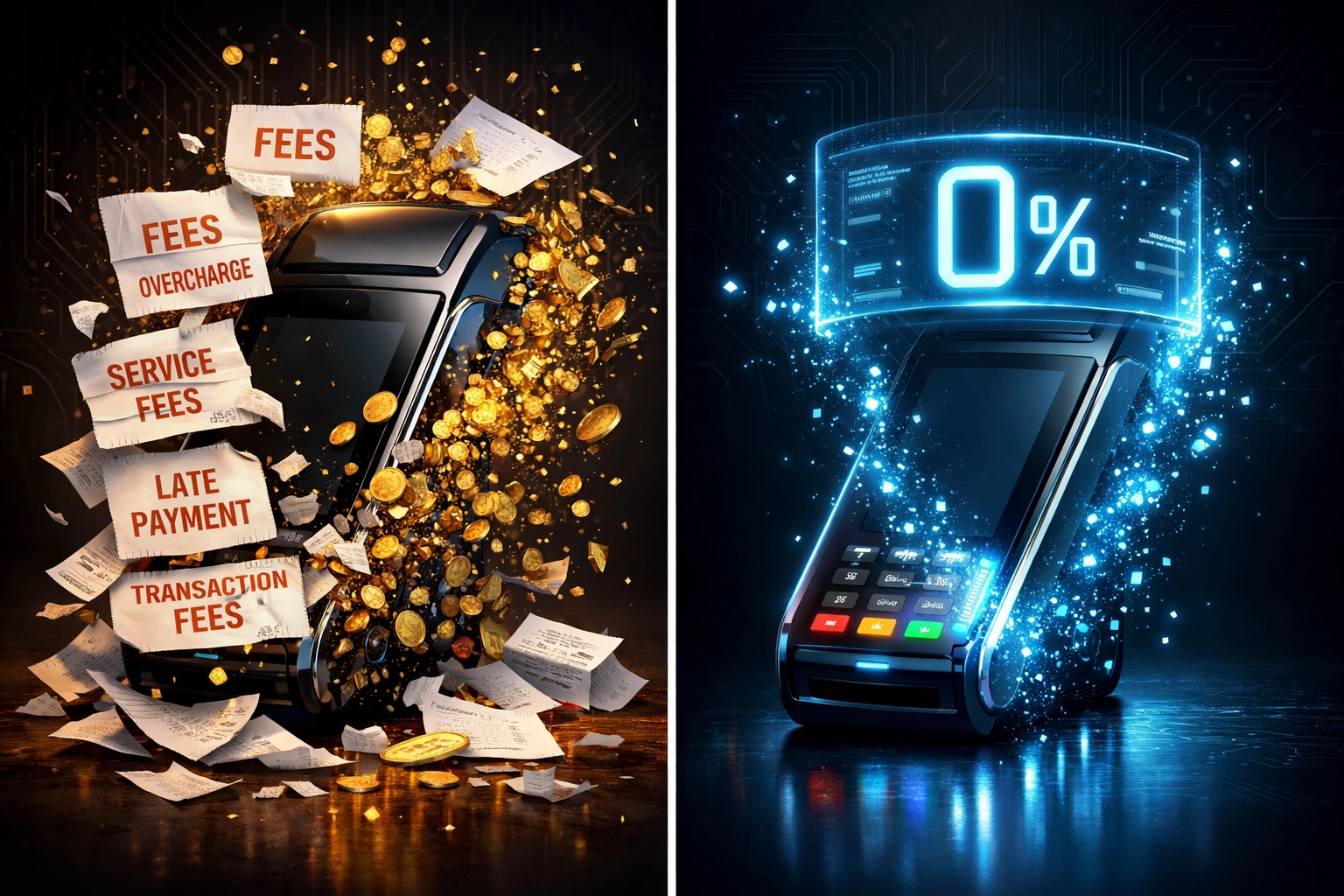 Traditional crypto payment processor fees versus Larecoin gas-only transfers showing zero percentage fees