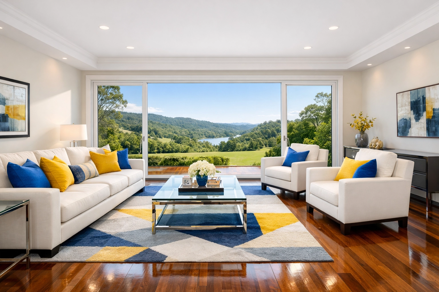 Impeccably clean Grafton MA living room with polished floors from expert house cleaning services.