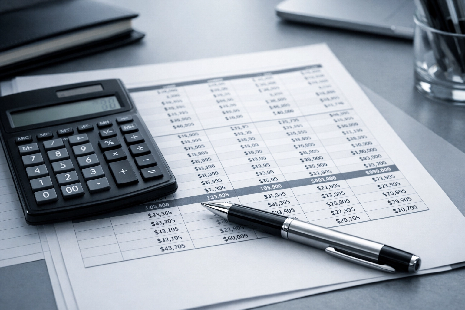 financial paperwork and calculator illustrating spousal support planning in Virginia
