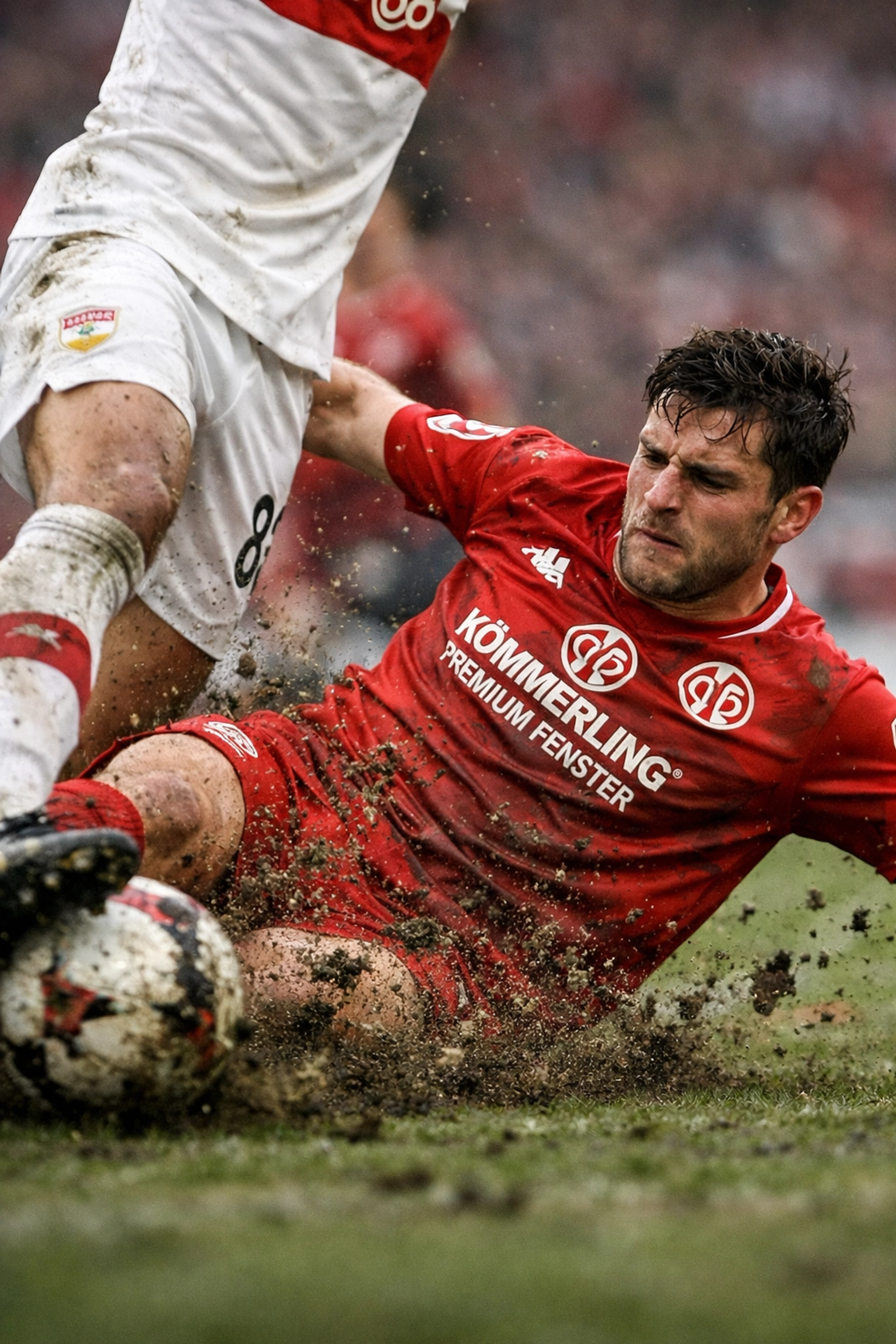 Mainz 05 defender tackles VfB Stuttgart attacker in Bundesliga duel