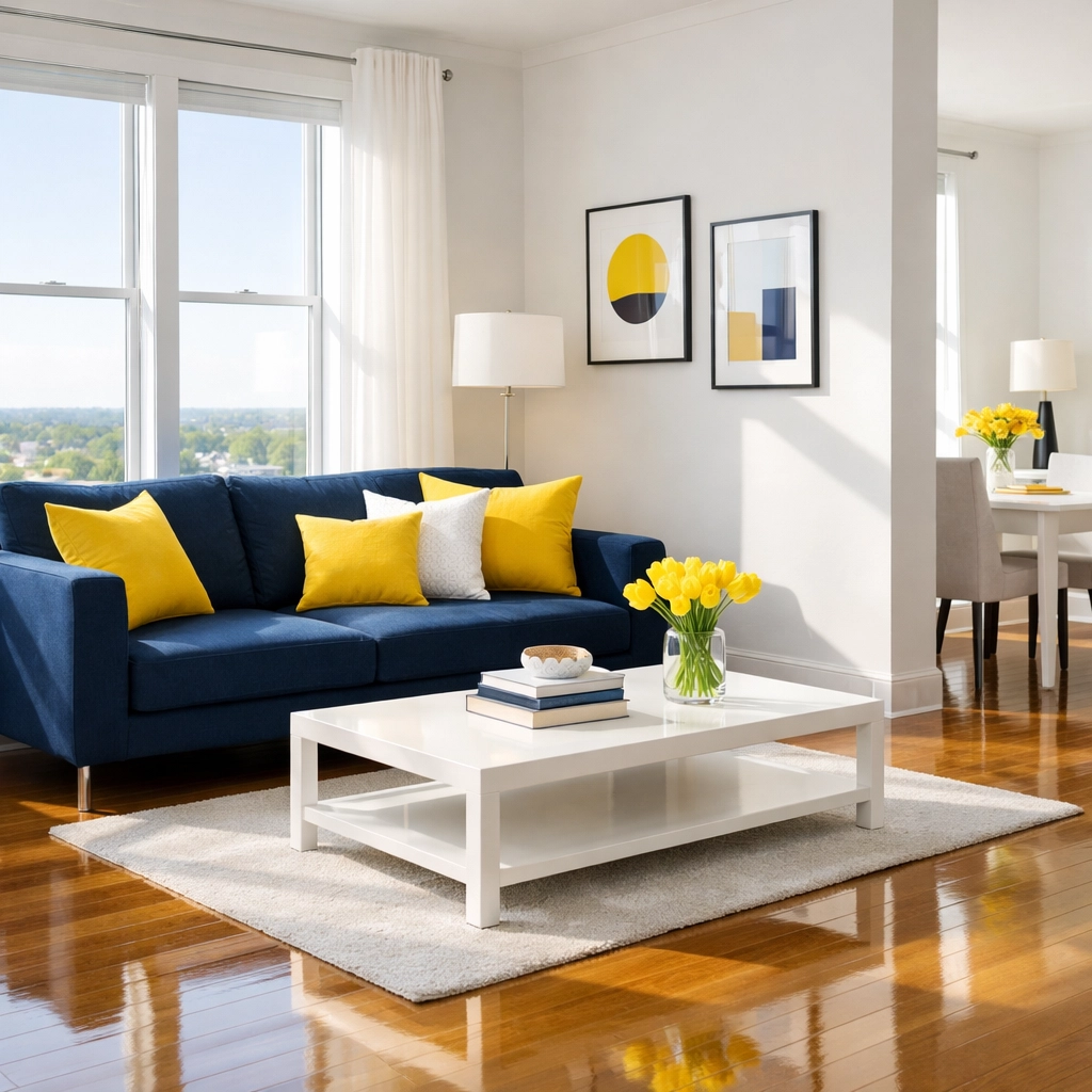 Modern Leominster apartment living room maintained with professional weekly house cleaning services.